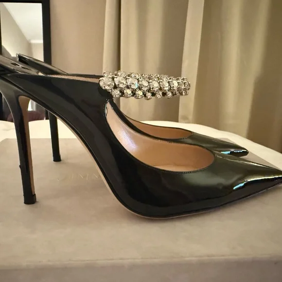Jimmy Choo Black Patent Leather Heels with Kitten Heel 100 mm Size 8.5